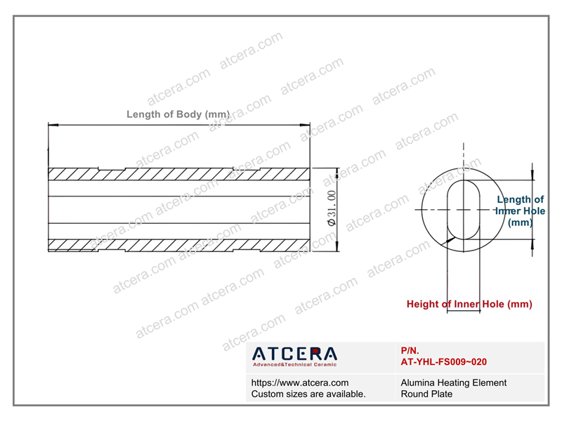 Drawing of Alumina Ceramic Laser Reflector Cylindrical