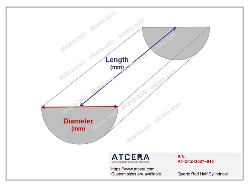 Drawing of Quartz Rod Half Cylindrical