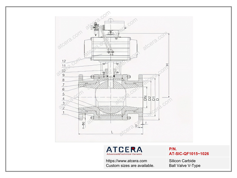 Drawing of Silicon Carbide Ball Valve V-Type